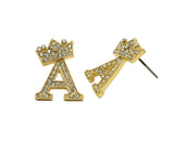 Stone Stud Tilted Crown Initial Pierced Earrings, A/Gold-Tone
