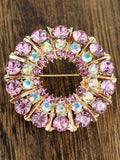 NYFASHION101 Elegant Formal Multi Size Rhinestone Studded Round Brooch Pin, Amethyst/Gold-Tone