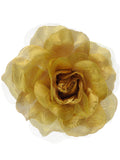 Women's Multifunction Rose Flower Sheer Petal Brooch Pin Hair Tie Clip Set of 2, Gold/Silver