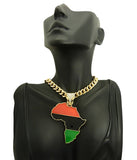 Pan Africa Continent Pendant with 9mm 18" Cuban Chain Necklace, Gold-Tone