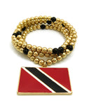 Polished Flag Pendant with 6mm 30" CCB Bead Necklace in Gold-Tone, Trinidad Tobago