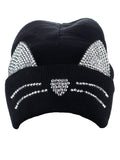 D&Y Women's Winter Silver-Tone Rhinestone Cute Cat Ear and Whisker Cuffed Knit Beanie Hat