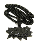 Polished POW! Pendant with 5mm 24" Cuban Chain Necklace in Black
