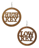 Women's High Key Low Key Phrase Encircled Wood Dangle Pierced Earrings, Light Brown