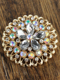 NYFASHION101 Elegant Formal Star Flower Rhinestone Studded Round Brooch Pin, Clear/Gold-Tone