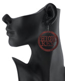 Women's High Key Low Key Phrase Encircled Wood Dangle Pierced Earrings, Brown