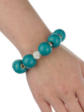 Women's Wood Round Ball Shamballa Fashion Stretch Bracelet, Teal