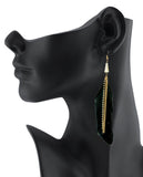 Women's Bohemian Long Feather Stone Stud Link Chain Dangle Pierced Earrings