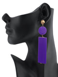 Women's Wood Geometric Round and Rectangular Clip On Earrings, Purple