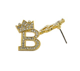 Stone Stud Tilted Crown Initial Pierced Earrings, B/Gold-Tone