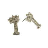 Stone Stud Tilted Crown Initial Pierced Earrings, I/Silver-Tone
