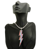 Colored Stone Lightning Bolt Pendant with 4mm 18" Franco Chain Necklace, Silver-Tone/Multi Stone