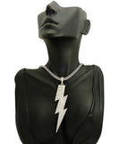 Colored Stone Lightning Bolt Pendant with 4mm 18" Franco Chain Necklace, Silver-Tone/Clear Stone