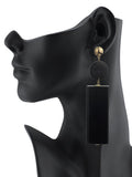 Women's Wood Geometric Round and Rectangular Clip On Earrings, Black