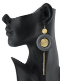Women's Hammered Glitter Circle Wood Dangle Pierced Earrings, Gray