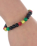 Unisex Rasta Black Bead Stretch Necklace and Bracelet Set, Cross