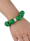 Women's Wood Round Ball Shamballa Fashion Stretch Bracelet, Green