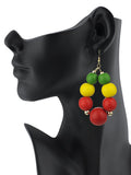 Women's Wooden Ball Bead Hoop Dangle Pierced Earrings, Mix