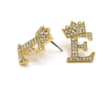 Stone Stud Tilted Crown Initial Pierced Earrings, E/Gold-Tone
