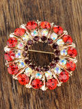 NYFASHION101 Elegant Formal Multi Size Rhinestone Studded Round Brooch Pin, Red/Gold-Tone