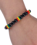 Unisex Rasta Black Bead Stretch Necklace and Bracelet Set, Block