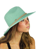 NYFASHION101 Teardrop Dent Braided Trim Casual Panama Fedora Sun Hat, Mint