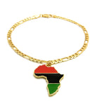 Women's Pan Africa Continent Charm 3.5mm 10" Figaro Chain Ankle Bracelet Anklet, Gold-Tone