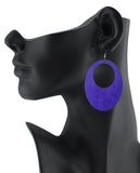 Women's Large Oval Flat Wood Dangle Pierced Earrings 3 Pair Set, Turquoise/Purple/White