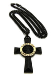 Polished Veritas Aequitas Pendant 5mm Black Cuban Chain Necklace, Gold-Tone