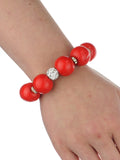 Women's Wood Round Ball Shamballa Fashion Stretch Bracelet, Red