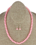 Women's 7mm Simulated Pearl Necklace with Stretch Bracelet and Ball Earrings