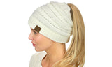 C.C Sparkly Sequin Cable Knit Messy High Bun Ponytail Beanie