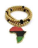 Pan Africa Continent Pendant with 6mm 30" CCB Bead Necklace, Gold-Tone/Pan Africa