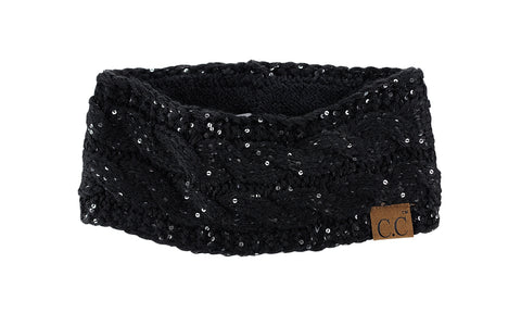 C.C Sparkly Sequin Winter Warm Cable Knit Fuzzy Lined Ear Warmer Headband