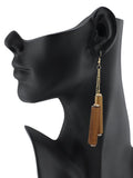 Women's Wood Cylinder Mini Stone Stud Ends Link Chain Dangle Pierced Earrings Set, Black/Brown/Hot Pink