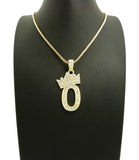 Stone Stud Tilted Crown Number Pendant with 2mm 24" Box Chain Necklace, 0, Gold-Tone