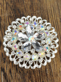 NYFASHION101 Elegant Formal Star Flower Rhinestone Studded Round Brooch Pin, Clear/Silver-Tone