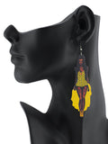 Women's Exquisite African Ebony Model Dangle Pierced Earrings, Floral Corset Dress
