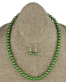 Women's 7mm Simulated Pearl Necklace with Stretch Bracelet and Ball Earrings