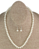 Women's 7mm Simulated Pearl Necklace with Stretch Bracelet and Ball Earrings