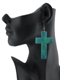 Women's Smooth Wooden Cross Dangle Pierced Earrings Set, Teal/Magenta/Purple