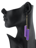 Women's Wood Cylinder Mini Stone Stud Ends Link Chain Dangle Pierced Earrings, Purple