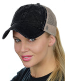 Ponyflo Ponytail Messy High Bun Distressed Adjustable Trucker Baseball Cap