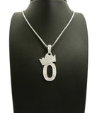 Stone Stud Tilted Crown Number Pendant with 2mm 24" Box Chain Necklace, 0, Silver-Tone