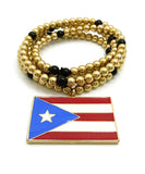 Polished Flag Pendant with 6mm 30" CCB Bead Necklace in Gold-Tone, Puerto Rico