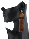 Women's Wood Geometric Round and Rectangular Clip On Earrings, Light Brown