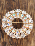 NYFASHION101 Elegant Formal Multi Size Rhinestone Studded Round Brooch Pin, Clear/Gold-Tone