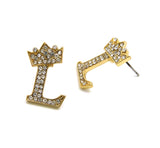 Stone Stud Tilted Crown Initial Pierced Earrings, L/Gold-Tone