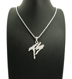 Stone Stud TS Rapper Pendant with 2mm 24" Rope Chain Necklace, Silver-Tone