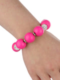 Women's Wood Round Ball Shamballa Fashion Stretch Bracelet, Hot Pink